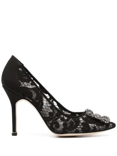 Manolo Blahnik Hangisi 102mm Lace Pumps In Black
