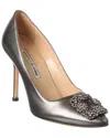 Manolo Blahnik Hangisi Pumps In Satin With Jewel Buckle In Grey