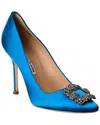 Manolo Blahnik Satin Hangisi 105 Pumps With Jewel Embellishment In Blue