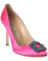 Manolo Blahnik Womens Fuchsia Hangisi Crystal-embellished Satin Heeled Courts In Pink