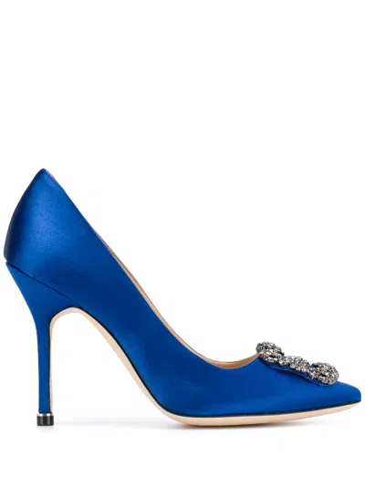Manolo Blahnik Hangisi 105mm Jewel-buckle Pumps In Blue