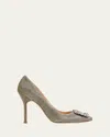 Manolo Blahnik Hangisi 105mm Metallic Buckle Pumps In Bronze