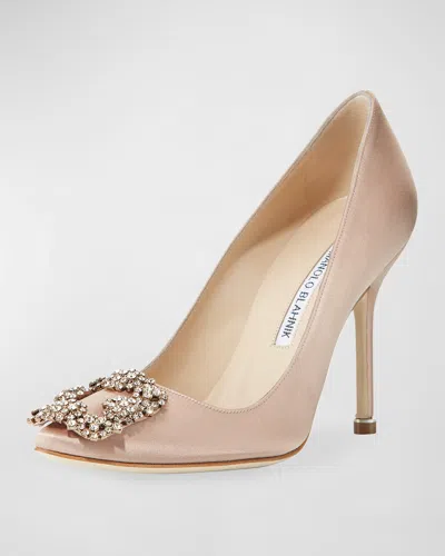 Manolo Blahnik Hangisi 105mm Satin High-heel Pumps In Nude