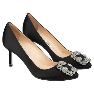Pre-owned Manolo Blahnik Hangisi 50 Black Satin Heels - Size 35.5 It