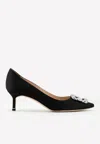 Manolo Blahnik Hangisi 50 Fmc Crystal-embellished Satin Pumps In Black