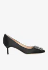 Manolo Blahnik Hangisi 50 Fmc Crystal-embellished Satin Pumps In Black