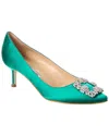 Manolo Blahnik Hangisi 90 Emerald Satin Pumps In Green