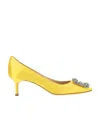 Manolo Blahnik Hangisi 50 Embellished Satin Pumps In Yellow
