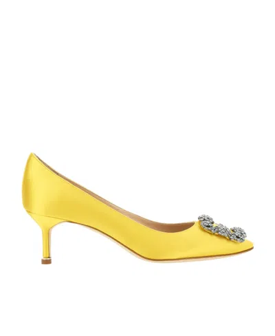 Manolo Blahnik Hangisi 50 Embellished Satin Pumps In Yellow