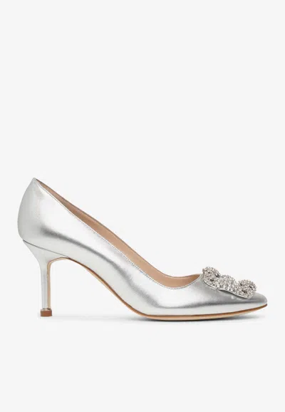 Manolo Blahnik Hangisi 70 Crystal Buckle Pumps In Silver
