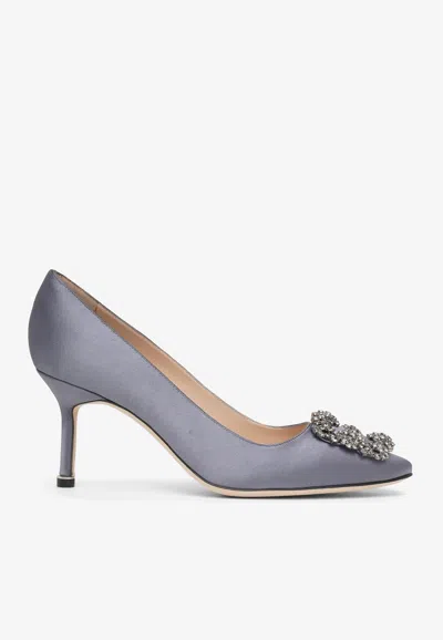 Manolo Blahnik Hangisi 70 Crystal Buckle Satin Pumps In Blue