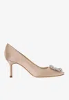 Manolo Blahnik 70mm Hangisi Satin Pumps In Nude