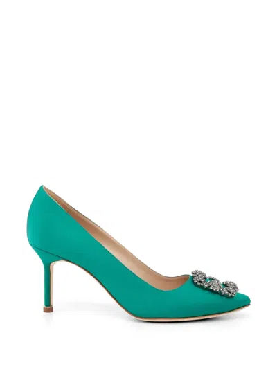 Manolo Blahnik Hangisi 70 Crystal-buckle Pumps In Green