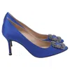 Manolo Blahnik Hangisi 70 Embellished Pumps In Blue Satin