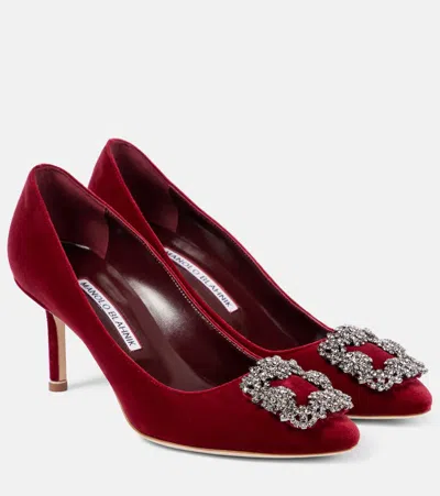 Manolo Blahnik Hangisi 70 Embellished Velvet Pumps In Burgundy