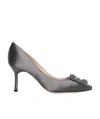 Manolo Blahnik Hangisi Pumps In Satin With Jewel Buckle In Gray