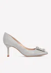 Manolo Blahnik Hangisi 70 Glitter Crystal Buckle Pumps In Silver