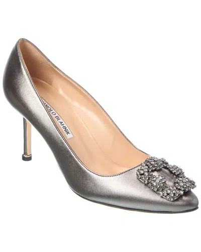 Manolo Blahnik Hangisi 70 Leather Pump In Grey