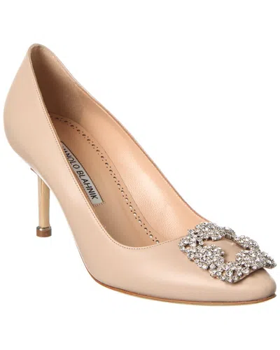 Manolo Blahnik 70mm Hangisi Leather Pumps In Nude
