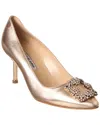 Manolo Blahnik 70mm Hangisi Satin Pumps In Gold
