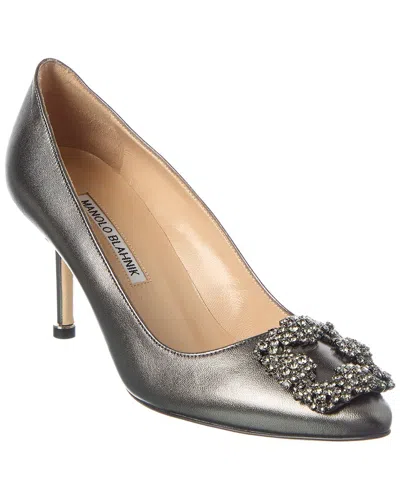 Manolo Blahnik Hangisi 70 Leather Pump In Silver