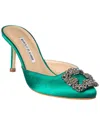 Manolo Blahnik Hangisimu 70 Satin Mules With Fmc Crystal Buckle In Green