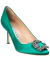 Manolo Blahnik Hangisi 70 Satin Pumps With Clc Crystal Buckle In Green