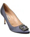 Manolo Blahnik Hangisi 90 Embellished Glittered Satin Pumps In Grey