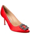 Shop Manolo Blahnik Hangisi 70 Satin Pump In Red
