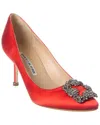 Manolo Blahnik 105mm Hangisi Satin Pumps In Red