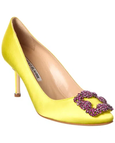 Manolo Blahnik Hangisi 70 Satin Pump In Yellow