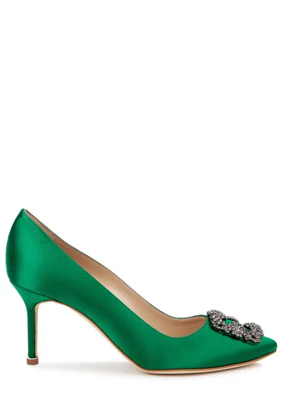 Manolo Blahnik Hangisi 70 Satin Pumps In Green