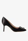 Manolo Blahnik Hangisi 90 Satin Pumps With Fmc Crystal Buckle In Black