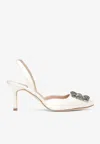 Manolo Blahnik 70mm Hangisli Satin Pumps In Cream