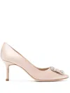 Manolo Blahnik Hangisi 70 Beige Leather Pumps In Pink