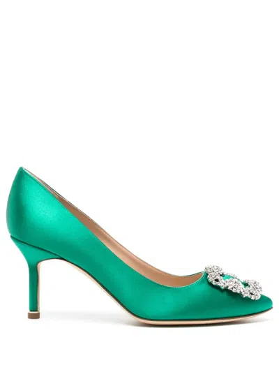 Manolo Blahnik Hangisi 70mm Crystal-embellished Pumps In Green