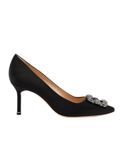Manolo Blahnik Hangisi 75 Silk-satin Pumps In Black