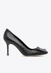 Manolo Blahnik Hangisi 90 Crystal Buckle Leather Pumps In Black