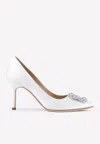 Manolo Blahnik Hangsi Satin Crystal-buckle Pumps In Cream