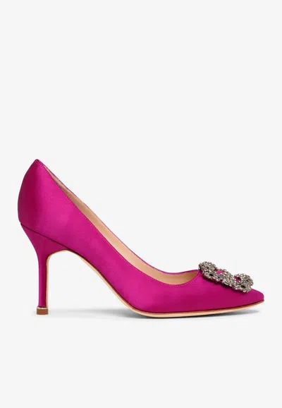 Manolo Blahnik Hangisi 90 Crystal Buckle Pumps In Satin In Pink