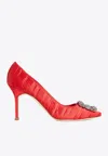 Manolo Blahnik Hangisi 90 Crystal Buckle Satin Pumps