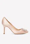 Manolo Blahnik Hangisi 70 Crystal-embellished Satin Pumps In Nude