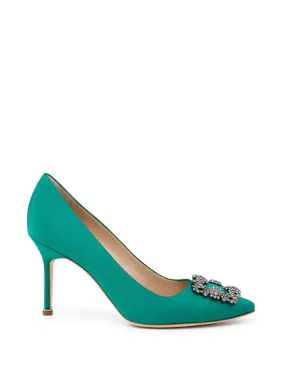 Manolo Blahnik Hangisi 90 Crystal-buckle Pumps In Green