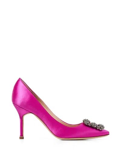 Manolo Blahnik Hangisi 90 Crystal-embellished Satin Pumps In Purple