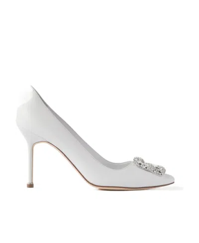 Manolo Blahnik Hangisi 70 Crystal-embellished Satin Pumps In White