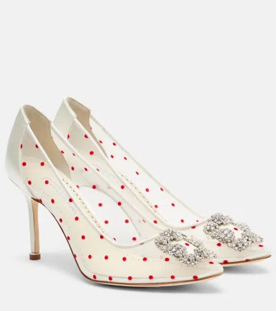 Manolo Blahnik Hangisi 90 Polka-dot Embellished Pumps