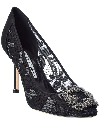 Manolo Blahnik Hangisi 90 Satin & Lace Pump In Blue