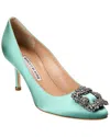Manolo Blahnik Hangisi 90 Satin Pump In Green