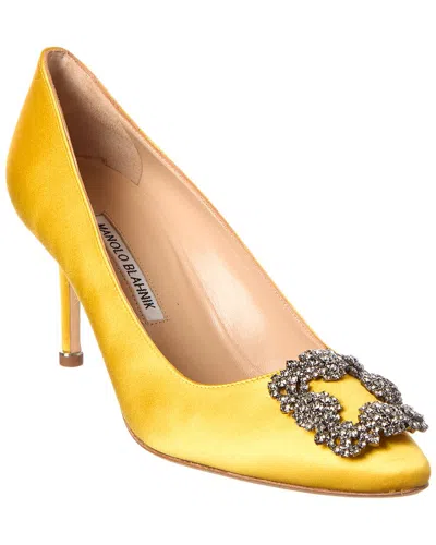 Manolo Blahnik Hangisi 90 Satin Pump In Yellow