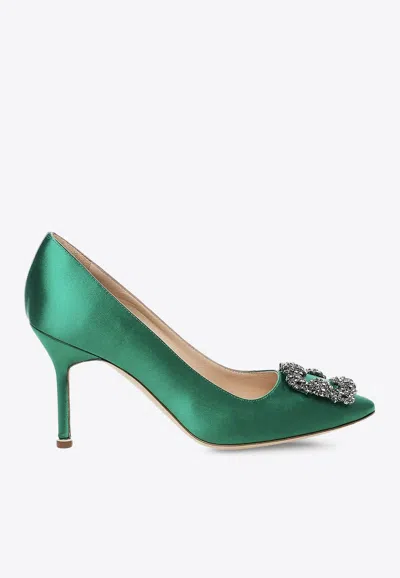 Manolo Blahnik Hangisi 90 Satin Pumps With Fmc Crystal Buckle In Multi